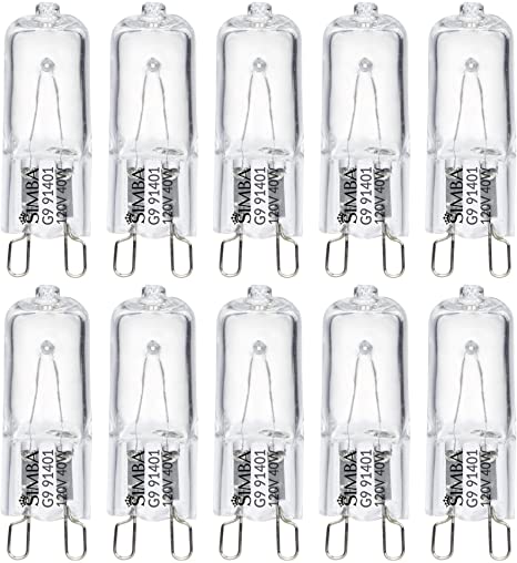 Simba Lighting Halogen Light Bulb G9 T4 40W JCD Bi-Pin (10 Pack) for Chandeliers, Pendants, Cabinet Lights, Landscape Lights, Desk and Floor Lamps, Wall Sconces, 120V Dimmable, 2700K Warm White