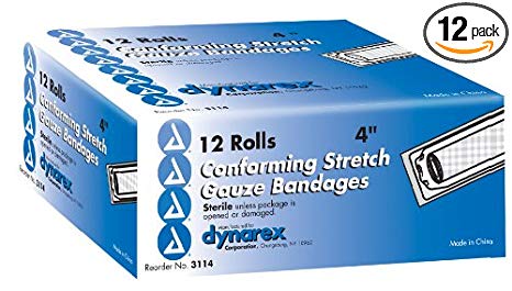 Dynarex Stretch Gauze Bandages, Sterile, 4" x 4.1 yards, 12/bx