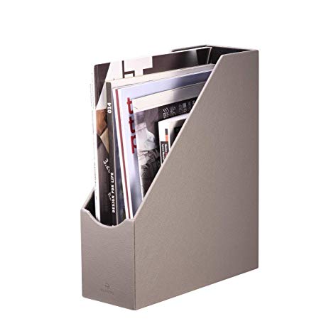 Vlando VPACK Magazine File Organizer Holder - Office PU Leather Desk Organizer Collection, Assorted Color (Pebble Grey)