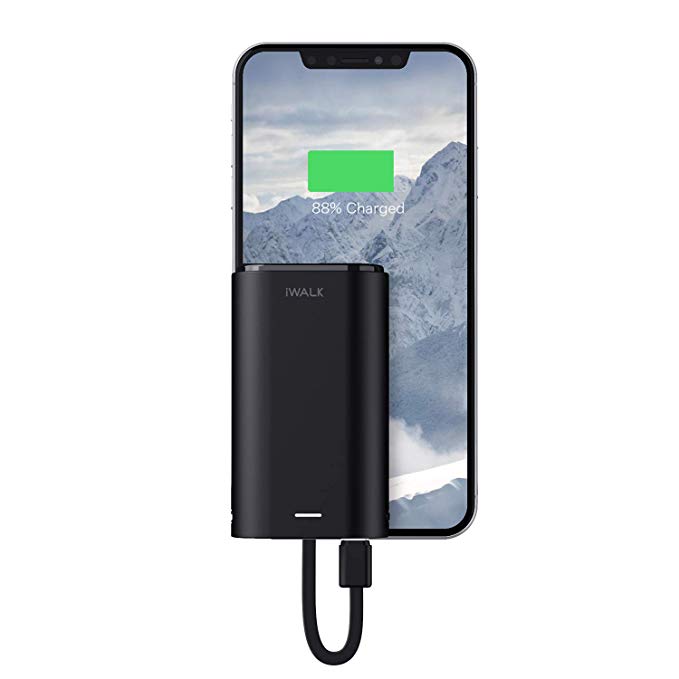 iWALK Portable Charger 9000mAh Ultra-Compact Power Bank with Built-in Cable, External Battery Pack Compatible with iPhone 11, 11 Pro, 11 Pro Max, XS, XR, X, 8, 8 Plus, 7, iPad, iPod and More