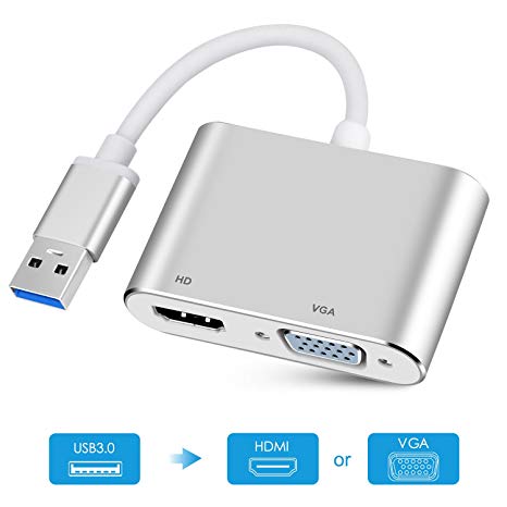 USB 3.0 to HDMI VGA Adapter,LC-dolida USB to VGA/HDMI Adaptor,1080P Converter Support HDMI VGA Sync Output,for Windows7/8/10 (Silver)