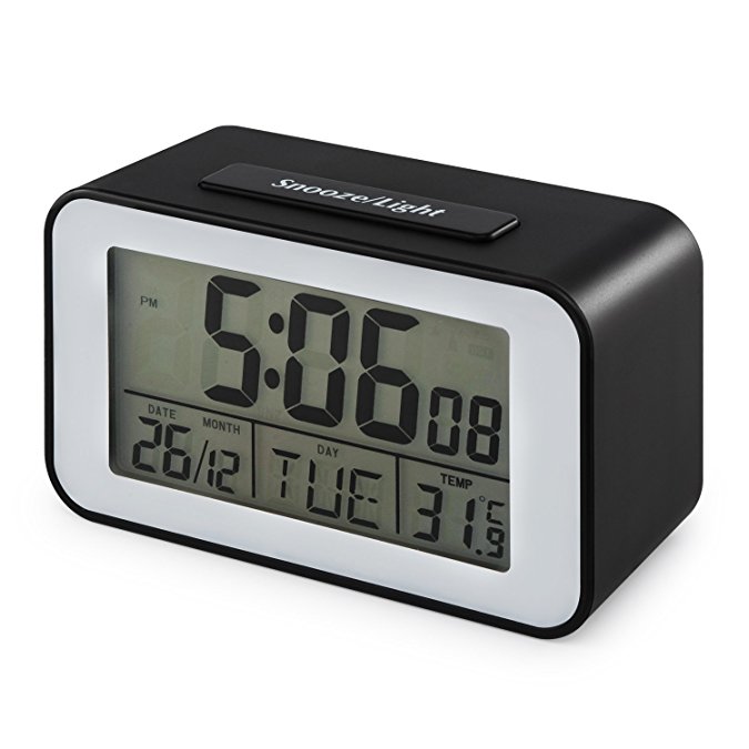 Alarm Clock,Mensent Larg LCD Screen Alarm Clock, Super Silent Black Alarm Clock with Snooze Function