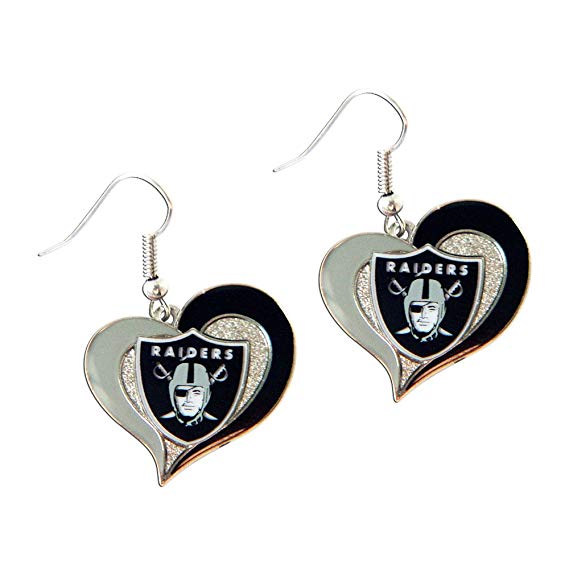 Oakland Raiders Sports Team Logo Swirl Heart Shape French Hook Style Charm Dangle Earring Set