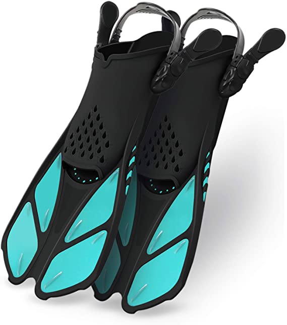 Greatever Snorkel Fins Adjustable Buckles Open Heel Swim Flippers Travel Size Short Swim Fins for Snorkeling Diving Swimming Adult Men Womens