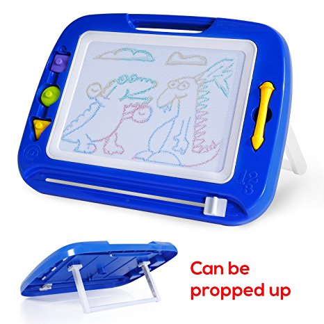 SGILE Large Magnetic Drawing Board with A Stand - 16.3X12.8'' Erasable Scribble Board Colorful Magna Doodle Writing Etch Sketch Pad Learning toys for Kids Children Toddlers Blue