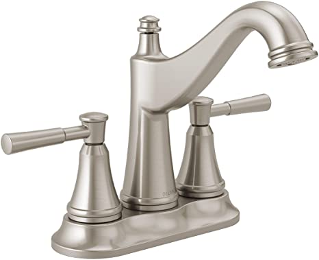 DELTA Mylan Centerset Bathroom Faucet Brushed Nickel, Bathroom Sink Faucet, Drain Assembly, Worry-Free Drain Catch, SpotShield Brushed Nickel 25777LF-SP