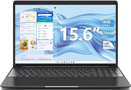 SGIN Laptop 15.6 Inch Laptop 8GB RAM 256GB SSD Storage(TF Card 512GB), Celeron Quad-Core, Full Size Keyboard, PC Notebook with 2xUSB 3.0, Dual Band WiFi, Bluetooth 4.2