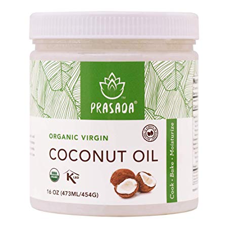 Prasada Organic Virgin Coconut Oil (16oz) | Cold-Pressed, Non-GMO, Single Origin | Perfect for Baking, Frying, Grilling and Cosmetic Application