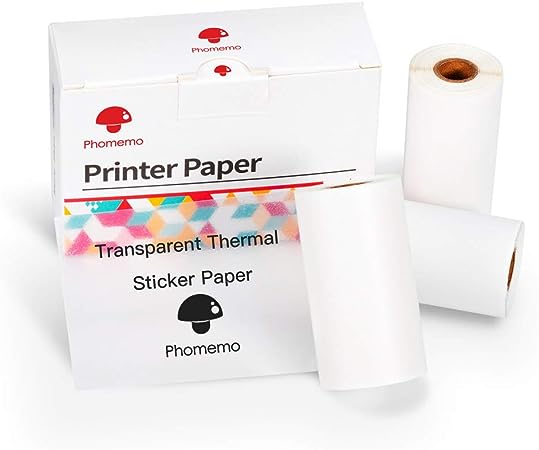 Phomemo Adhesive Transparent Thermal Paper, for Phomemo M02/M02 Pro/M02S/M03/M04S Mini Thermal Printer, 50mm x 3.5m, Diameter 30mm, 3 Rolls