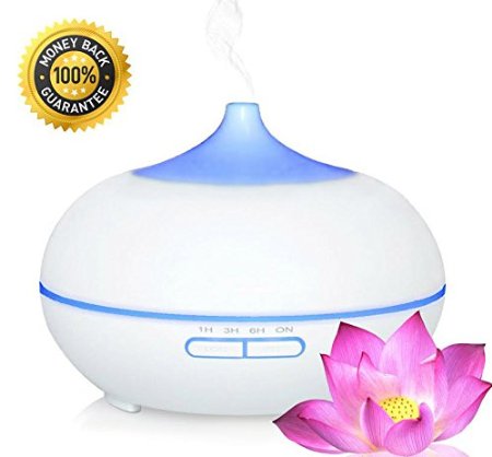 300ml Aroma Essential Oil Diffuser - YOU JUST RELAX. Cool Mist Ultrasonic Humidifier with 7 - Color LED Lights Changing and 4 Timer Settings. One of Best Electric Home Diffuser. White color.