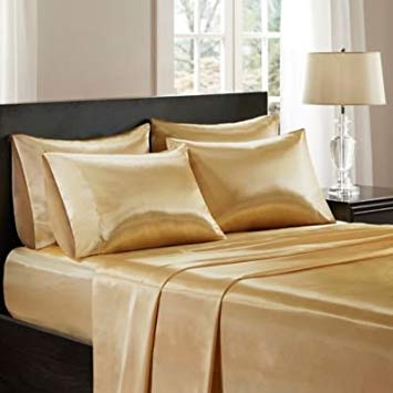Bedding Emporium 100% Pure Silk Satin Sheet Set 7pcs, Silk Fitted Sheet 15'' Deep Pocket,Silk Flat Sheet,Silk Duvet Cover & Pillowcases Set !!! King, Dark Ivory