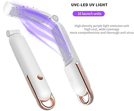 Yizhaokang UV Light Sanitizer Wand Sterilizer Portable Handheld Folding UVC Germicidal Lamp Disinfection Ultraviolet Sterilization Stick USB Rechargeable for Phone Car Household Wardrobe Toy Pet Area