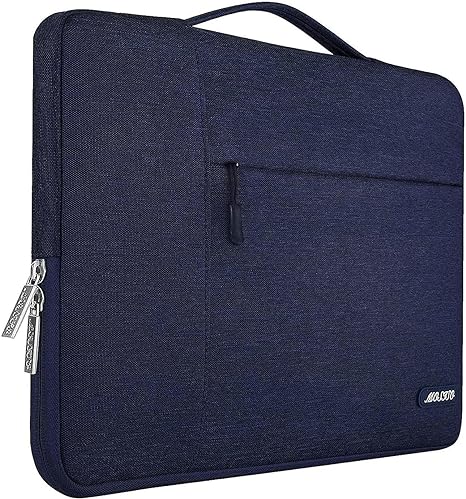 MOSISO Laptop Sleeve Compatible with MacBook Air 15 inch M2 A2941 2023 / Pro 15 A1990 A1707, 15 Surface Laptop 5/4/3, Dell XPS 15, HP Stream 14, Polyester Multifunctional Briefcase Bag, Navy Blue