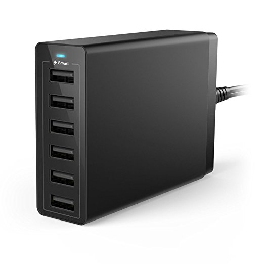 Mitid 6-port Smart Wall Charger Intelligent Detect Fastest Charging High-Speed USB Charger (50W) Each Port Max 2.4A