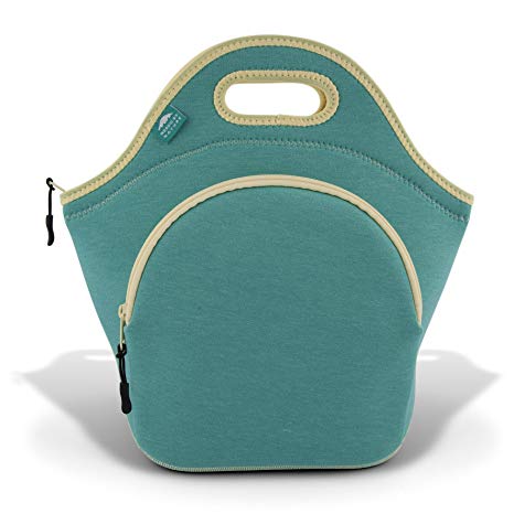 Insulated Extra Large Neoprene Lunch Bag For Women, Men & Kids | Outside Pocket | 5mm Insulation | 13.5” | Reusable | Washable | Soft Designer Cotton | Best YKK Zipper In The World | Lagoon