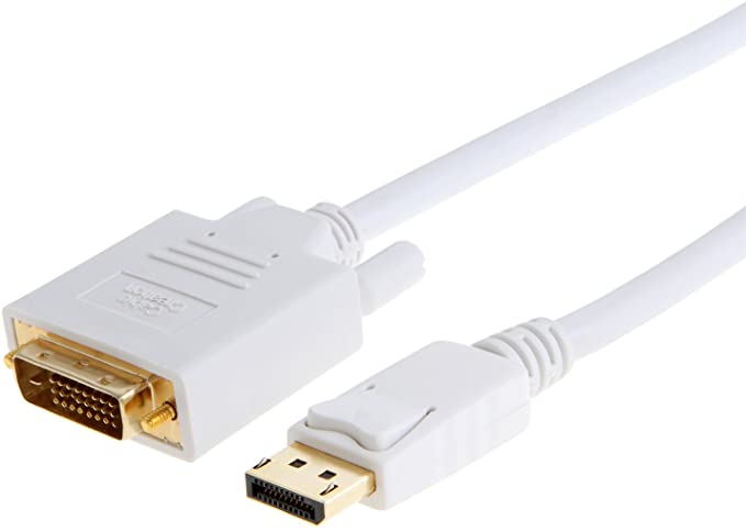 DP to DVI, CableCreation Gold Plated 6 Feet DisplayPort to DVI Cable, Standard DP to DVI Male Cable with Built in IC Chipset, White