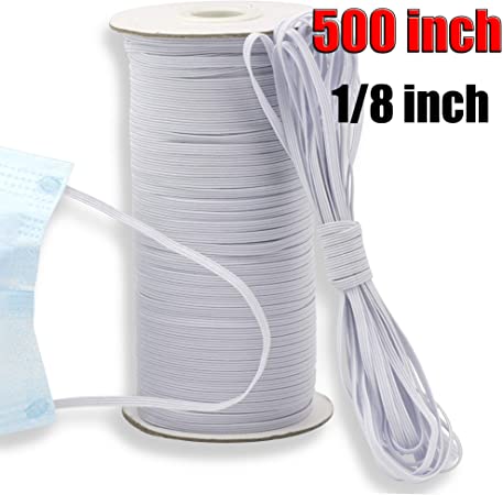 Elastic Bands Cord Stretch Width Braided Crafts Elastic Rope for Knit Sewing Crafts DIY Ear Band Loop, Bedspread, Cuff Band Loop, Bedspread, Cuff(EB-3MM-500Inch)