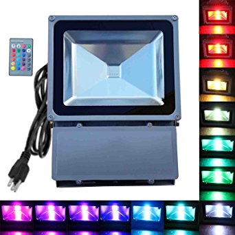 100W RGB Flood Light - TDLTEK 100W RGB Color Changing LED Flood Light /Spotlight/Landscape Lamp/Outdoor Security Light With[ Memory Function] and [Remote Controller]
