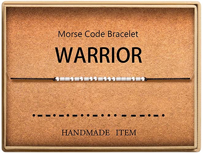 Lcherry Warrior Morse Code Bracelet Handmade Beads on Silk Cord Bracelet Inspirational Gifts for Women