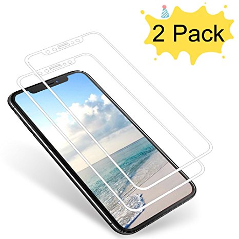 Auideas iPhone X Screen Protector, iPhone X Tempered Glass [3D Full Coverage] Bubble Free Screen Protector [Anti-Scratch] for iPhone X-White [2-Pack]