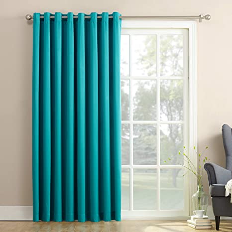 Sun Zero Barrow Energy Efficient Patio Door Curtain Panel,Marine Teal,100" x 84"