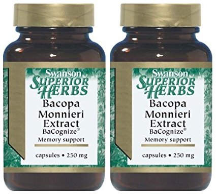 Swanson Superior Herbs Bacopa Monnieri Extract Bacognize 250mg (Two Bottles each of 90 Capsules)