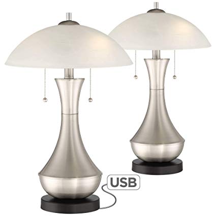 Simon Modern Accent Table Lamps Set of 2 with USB Charging Port Metal Half Moon Glass Shade for Living Room Bedroom Bedside Nightstand Office - 360 Lighting