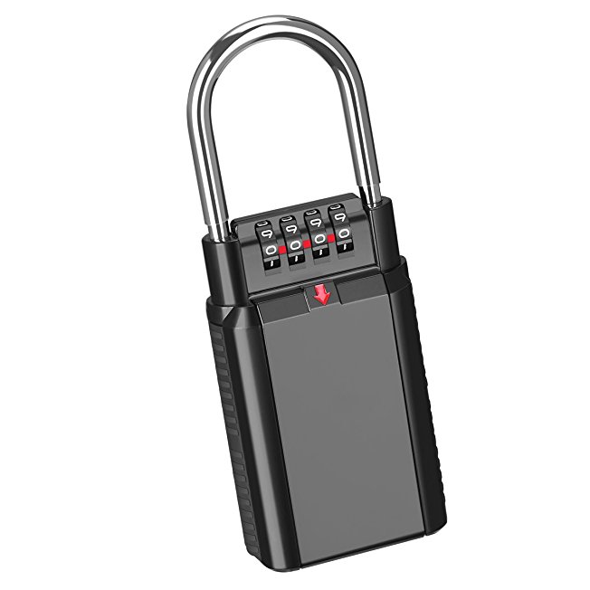 KeeKit Key Lock Box, 4-Digit Combination Lock Box, Weatherproof Key Storage Lock Box, Key Safe Box, Holds up to 6 Keys of House/Car/Padlock, Portable for Indoor/Outdoor