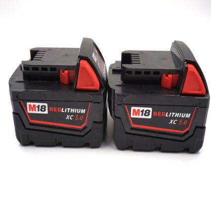 New High Capacity Drill Rechargeable Li-ion Battery for Milwaukee M18 18V XC 5.0Ah Red Lithium Cordless Power Tools 48-11-1815 48-11-1820 48-11-1828 48-11-1840 48-11-1850 (2pack)