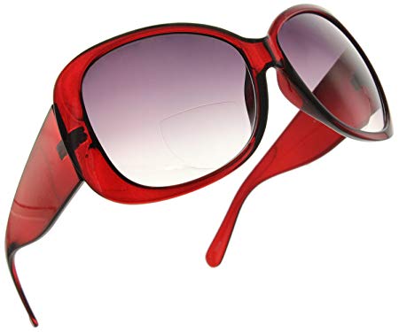 Womens Bifocal Sunglasses Sun Readers Jackie O Designer Style Glasses [Burgundy, 2.25]