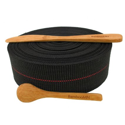 BambooMN Brand - Two-Inch Latex Elasbelt Webbing for Chair Repair - 40' Roll - Includes Bamboo Spice Spoon and Bamboo Spreader