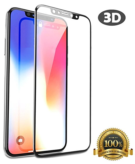 iPhone X Screen Protector, Premium Tempered Glass, [3D Full Coverage] [Ultra Thin] [HD Clear] [Anti Fingerprint] for Apple iPhone 10 2017 by AlphaBeing (Black)