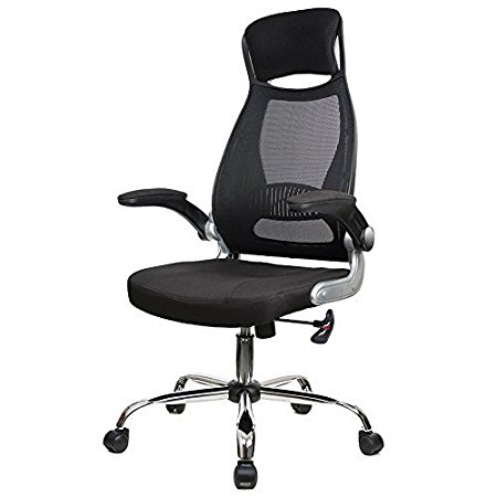 IWMH Black Ergonomic Mesh Back High Back Office Chair With Foldable Armrest Height Adjustable Swivel Chair Task Chair Desk Chair