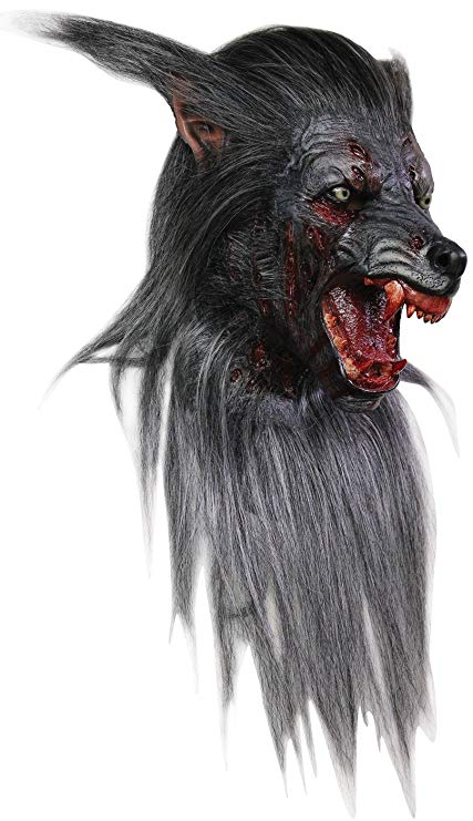 Men's Wolf Werewolf Mask Halloween Costume with Fur and Teeth