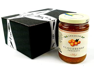 Hafi Swedish Cloudberry Preserves, 14.1 oz Jar in a BlackTie Box
