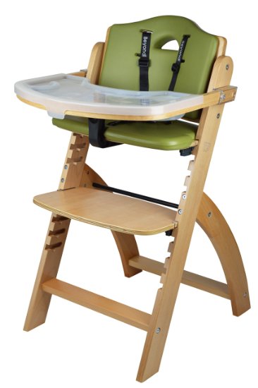 Abiie Beyond Wooden High Chair with TrayThe Perfect Seating Highchair Solution for Your Child As Toddlers or a Dining Chair 6 Months and up Natural - Olive Cushion