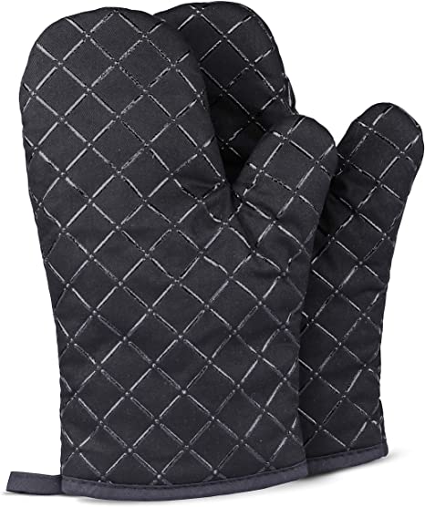 Oven Gloves Heat Resistant - Non Slip Silicon Kitchen Mitts for Grilling/Cooking/Baking/Barbecue - 1 Pair, Black