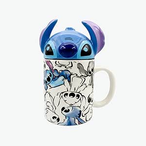 Disney Stitch Tossed Covered Mug Kitchen Accessories | Cute Ceramic Housewarming Gifts for Men and Women and Kids | Official Licensee | 1 Set