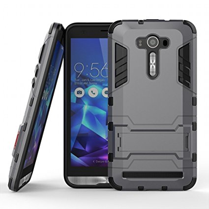 DWay ZenFone 2 Laser ZE551KL Armor Case Hybrid Design with Stand Feature Dual Layer Detachable Protective Shell Phone Hard Back Case Cover for ASUS ZenFone 2 Laser (ZE550KL/ZE551KL) 5.5inches (Gray)