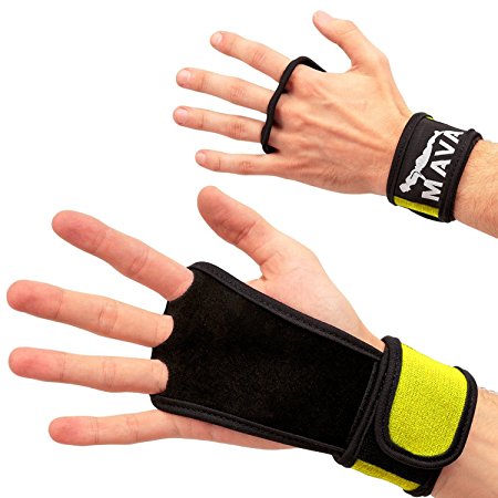 Mava Sports Leather Hand Grips with Wrist Support for Cross Training, WODs, Pull Ups, Kettlebell Workout, Fitness, Weightlifting, Velcro Wrist Support, Calluses Protector, for Men and Women