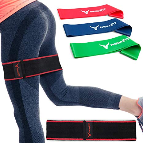 PHERAL FIT Hip Bands - Elastic Fabric Band - Booty & Glute Exercise Band   3 Resistance Loops Included | Hip Thruster Loop for Legs - Hips - Thighs & Booty