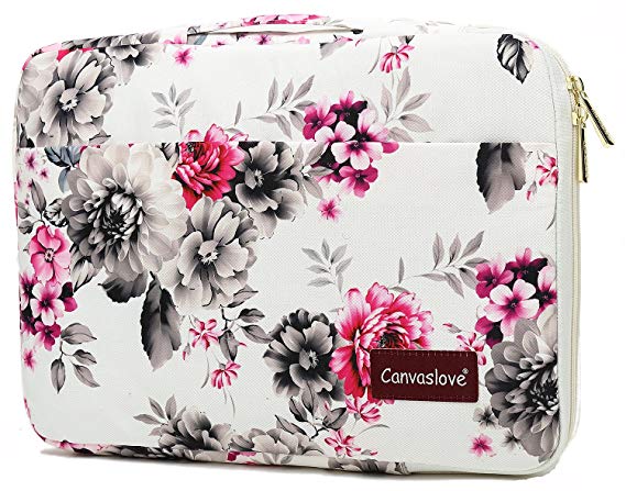 Canvaslove Chrysanthemum Waterproof Laptop Sleeve Bag case with Pockets and Handle for 15 inch 15.6 inch Laptop