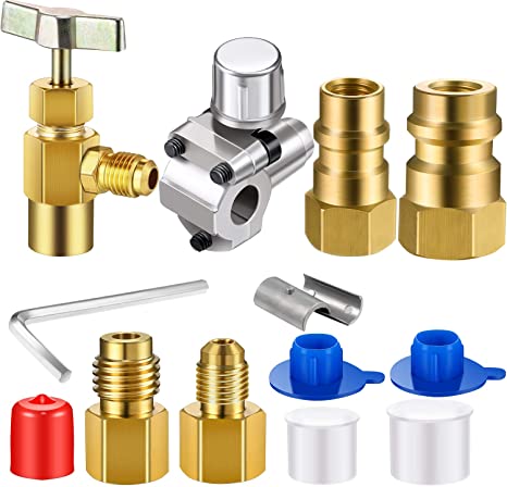 R12 to R134A Conversion Kit BPV-31 Bullet Piercing Tap Valve R134A Refrigerant Opening Valve 8401 Can Tap 6015 6014 Refrigerant Vacuum Pump Adapter, Retrofit Valve Convert Adapter for A/C Refrigerant