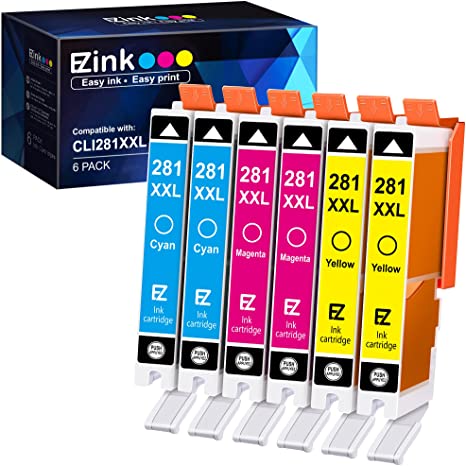 E-Z Ink (TM) Compatible Ink Cartridge Replacement for Canon CLI-281XXL 281 XXL for PIXMA TR7520 TR8520 TS6320 TS6120 TS6220 TS8120 TS8220 TS9120 TS9520 TS9521C Printer (Cyan, Magenta, Yellow) 6 Pack