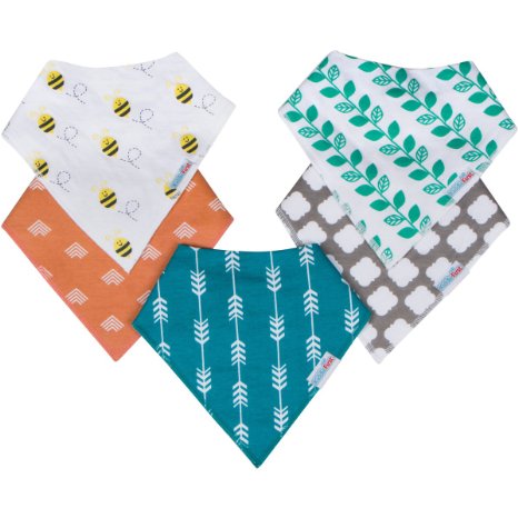 Baby Bandana Drool Bibs Organic Cotton 5-Pack Unisex Baby Gift Set by Kiddie First