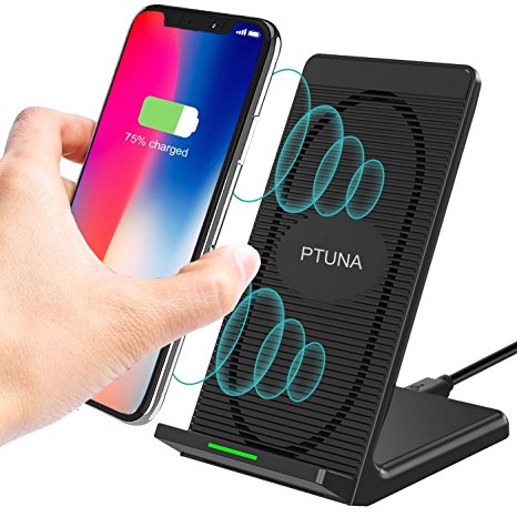 Wireless Charger Stand, Ptuna iPhone X Wireless Charging Stand Pad with Built-in Cooling Fan for iPhone X 8 8 plus Samsung Galaxy S8 S8Plus Note 8 S6 S7Edge LG G2 & Qi Enabled Devices
