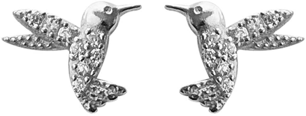 Little Hummingbird Sterling Silver Stud Earrings for Women Girls Dainty Cubic Zirconia Crystal Small Animal Cartilage Earring Tiny Studs Post Ear Piercing Cute Jewelry Gifts Sensitive Ears