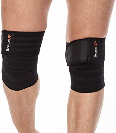 BraceUP Knee Compression Wraps for Weightlifting, Powerlifting, Gym Cross Training Workout and Squats