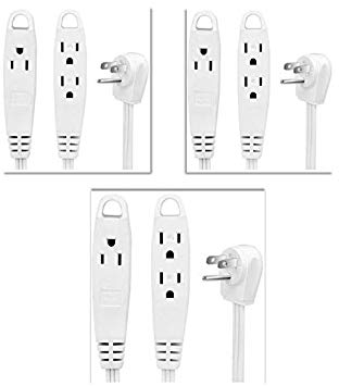 BindMaster 12 Feet Extension Cord/Wire, 3 Prong Grounded, 3 outlets, Flat Plug, White (3 Pack)