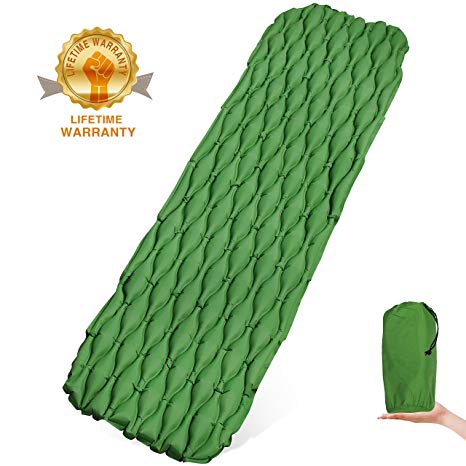 Wuayur Ultralight Sleeping Pad Inflatable Camping Mat for Backpacking,Traveling and Hiking-Comfortable Air Cells Design for Better Stability Support